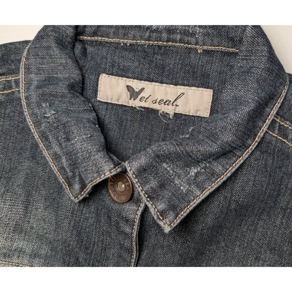 Wet Seal Womens XS - S Dark Wash Denim Jean Jacket Y2K Cropped 2000s style retro - Picture 5 of 8